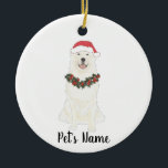 Personalised Great Pyrenees Ceramic Tree Decoration<br><div class="desc">Make the nice list this year with a personalised Christmas ornament of your favourite little great pyrenees elf in a santa hat and red and green holly wreath! For the sweetest gifts,  pair it with a matching art print or another item from my great pyrenees dog collection!</div>