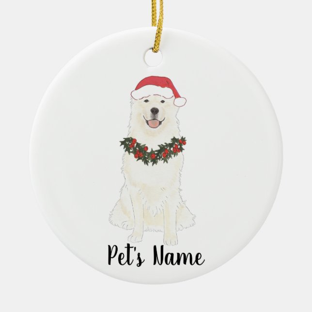Personalised Great Pyrenees Ceramic Tree Decoration (Front)