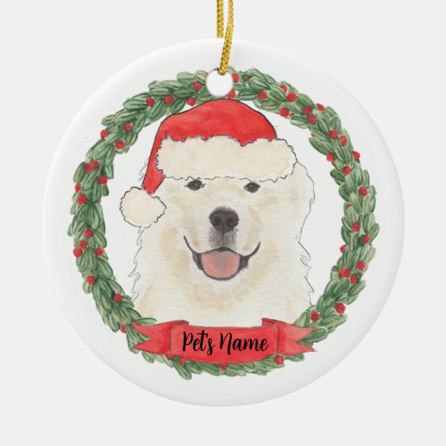 Personalised Great Pyrenees Christmas Ceramic Tree Decoration (Front)