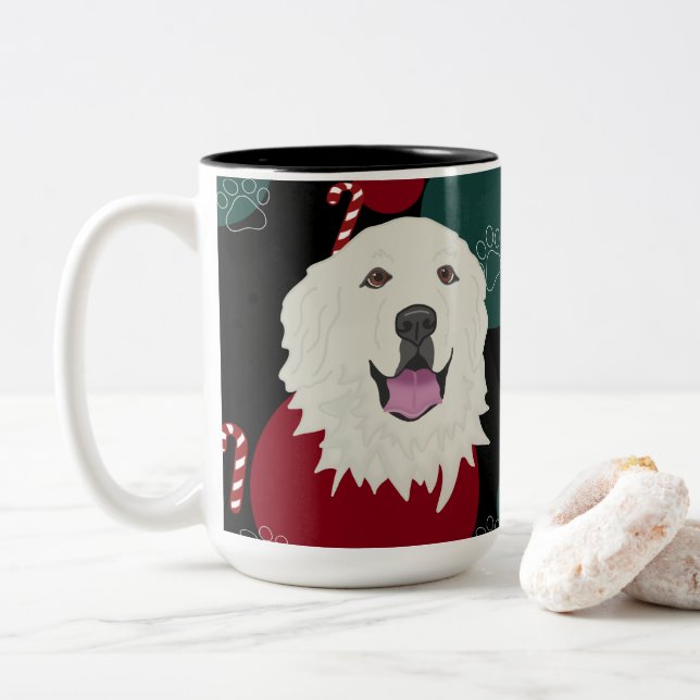 Personalised Great Pyrenees Christmas  Two-Tone Coffee Mug (With Donut)