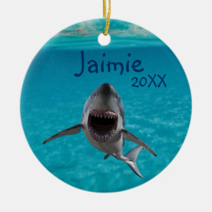 Personalised Great White Shark Ocean Ceramic Tree Decoration