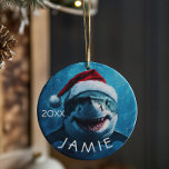 Personalised Great White Shark Ocean  Ceramic Tree Decoration<br><div class="desc">This design may be personalised in the area provided by changing the photo and/or text. Or it can be customised by clicking Personalise this Template and then choosing the click to customise further option and delete or change the colour of the background, add text, change the text colour or style,...</div>
