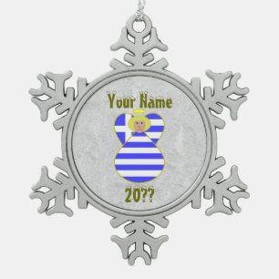 Personalised Greek Angel Flag Blonde Hair Snowflake Pewter Christmas Ornament