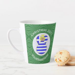 Personalised Greek Blonde Angel Christmas Flag Latte Mug