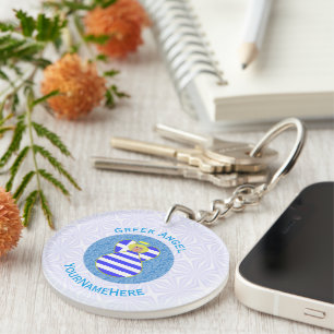 Personalised Greek Blonde Angel Flag Key Ring