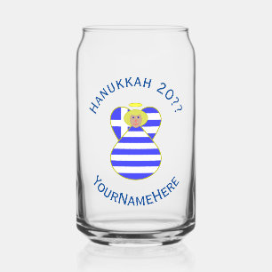 Personalised Greek Blonde Angel Hanukkah Flag Can Glass