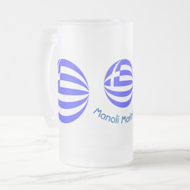 Personalised Greek Flag Sphere Frosted Glass Beer Mug (Front Left)