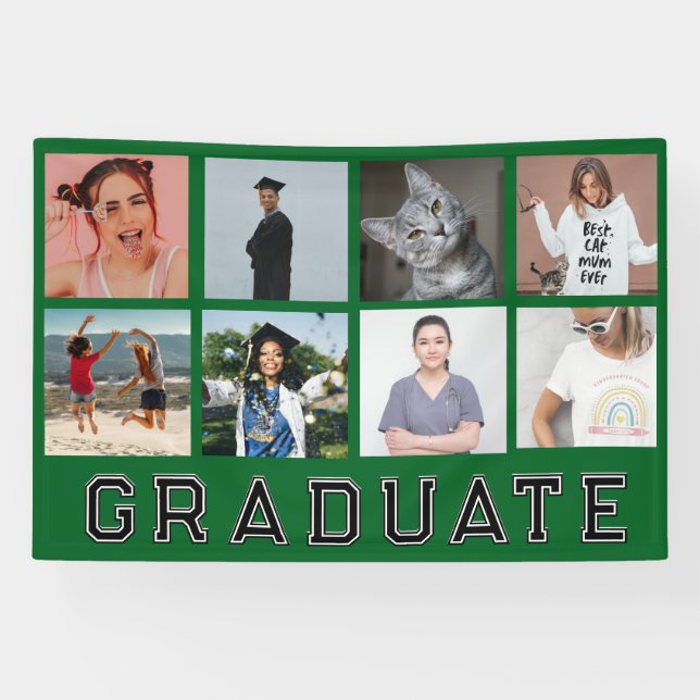 Personalised Green 8 Photo Collage Graduation Banner (Horizontal)