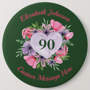 Personalised Green 90th Birthday Button