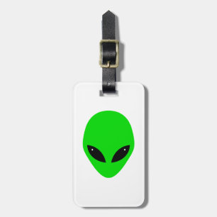 personalised Green Alien Head Luggage Tag