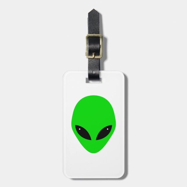 personalised Green Alien Head Luggage Tag (Front Vertical)
