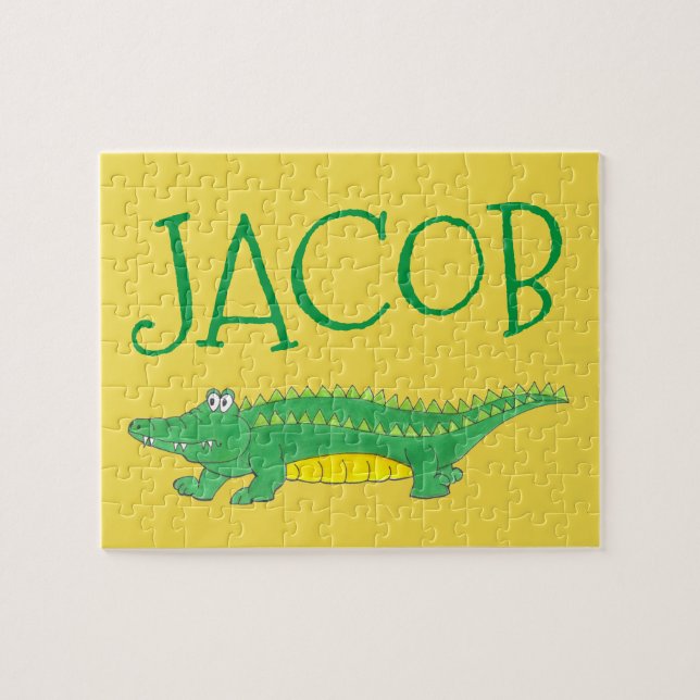Personalised Green Alligator Crocodile Child's Jigsaw Puzzle (Horizontal)