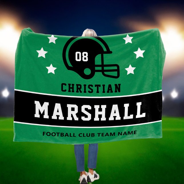 Personalised Green and Black Football Player Name Fleece Blanket (Creator Uploaded)