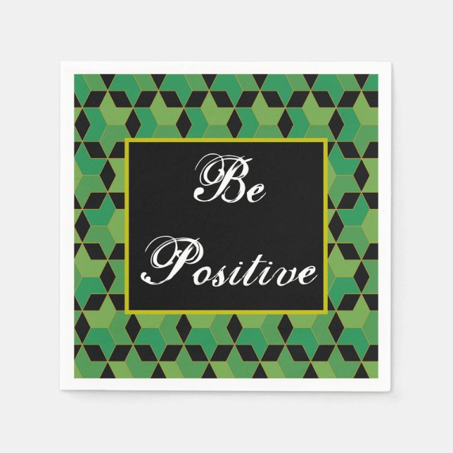 personalised green and black geometric patterned napkin (Front)