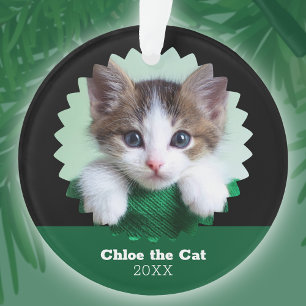 Personalised Green and Black Photo of Cat on Ornament