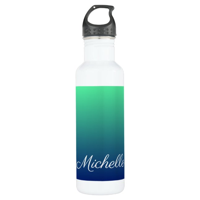 Personalised green and blue ombre 710 ml water bottle (Front)