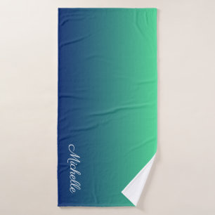 Personalised green and blue ombre bath towel
