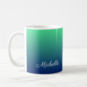 Personalised green and blue ombre coffee mug