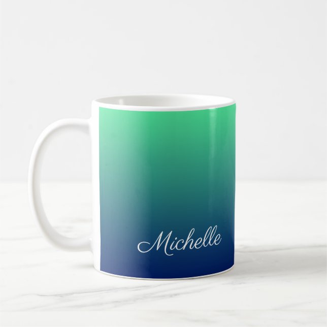 Personalised green and blue ombre coffee mug (Left)