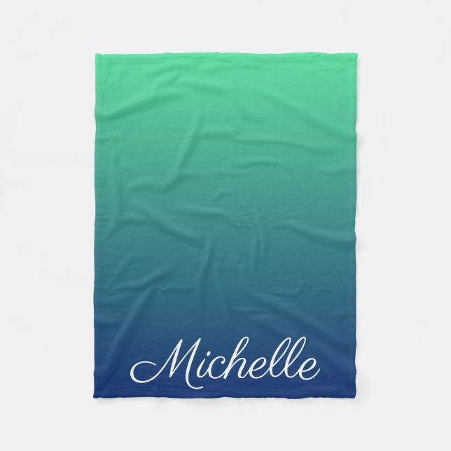Personalised green and blue ombre fleece blanket (Front)