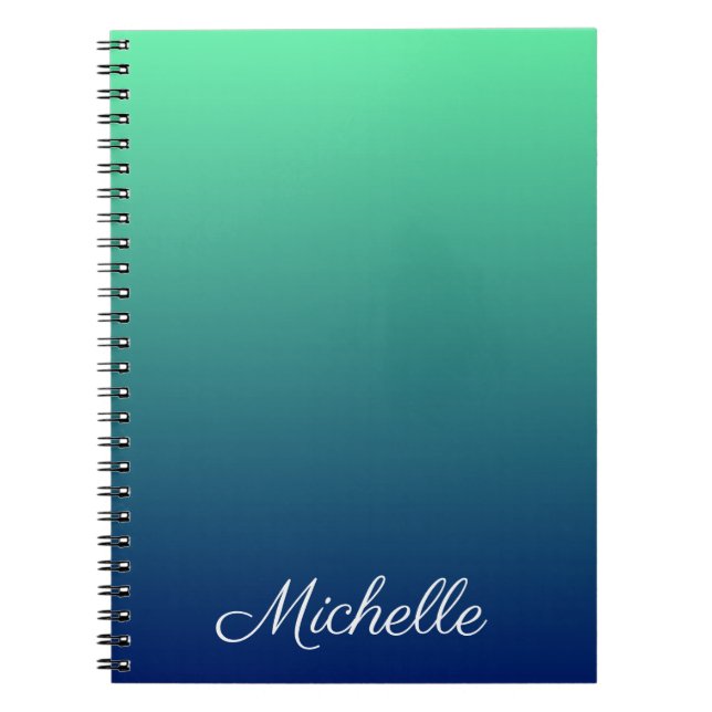 Personalised green and blue ombre notebook (Front)