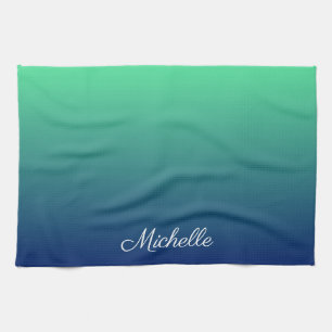 Personalised green and blue ombre tea towel