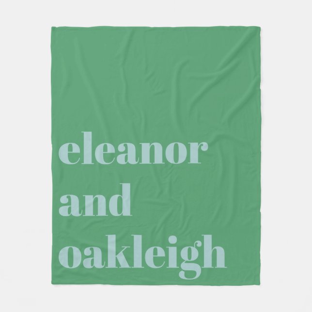 Personalised Green and Blue Wedding Newlyweds Fleece Blanket (Front)