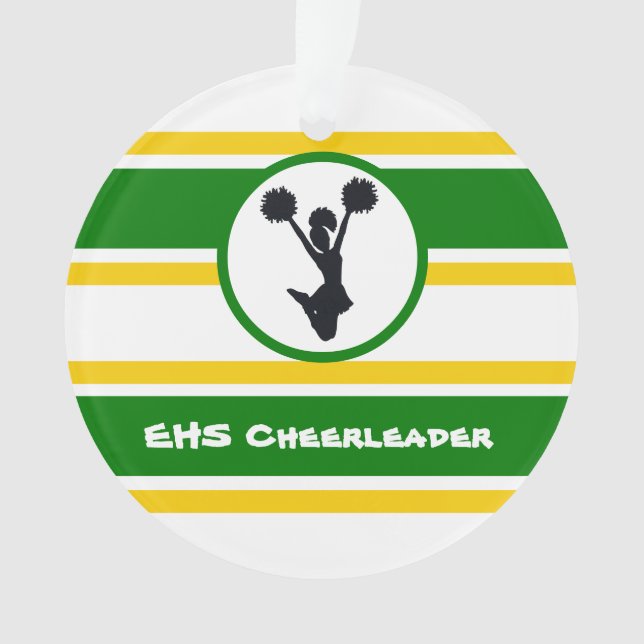 Personalised Green and Gold Cheerleader Ornament (Front)