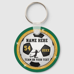 Personalised Green and Gold Soccer Gifts for Girls Key Ring