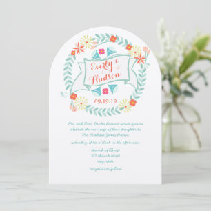 Personalised Green and Pink Garland Wedding Invitation