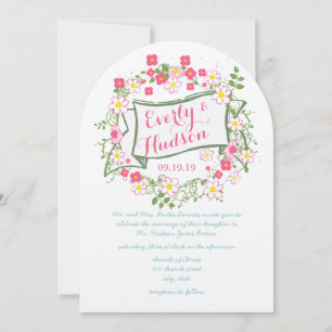 Personalised Green and Pink Garland Wedding Invitation
