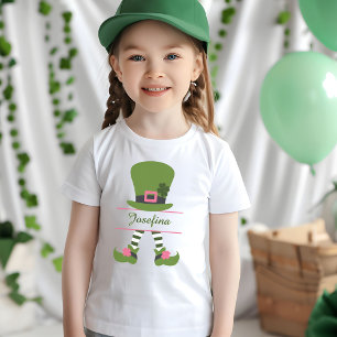 Personalised Green and Pink Leprechaun for Girls T-Shirt