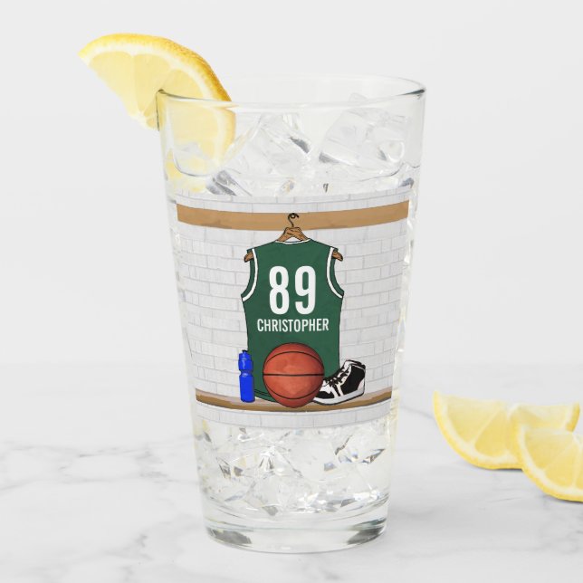 Personalised Green and White Basketball Glass (Front Ice)