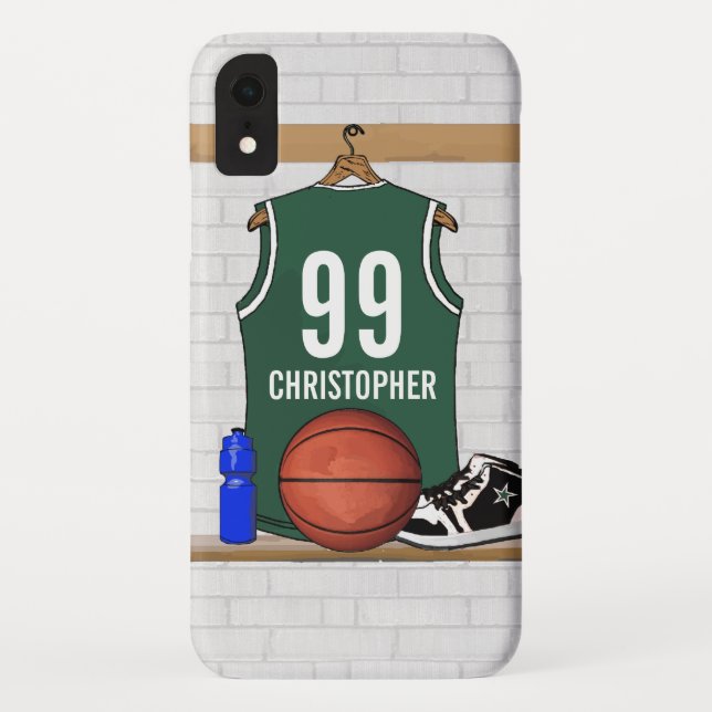 Personalised Green and White Basketball Jersey Case-Mate iPhone Case (Back)