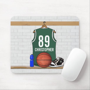 Personalised Green and White Basketball Jersey Mouse Mat