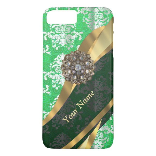 Personalised green and white damask pattern Case-Mate iPhone case (Back)