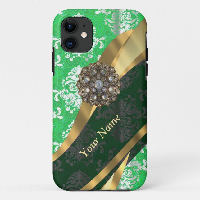 Personalised green and white damask pattern Case-Mate iPhone case (Back)