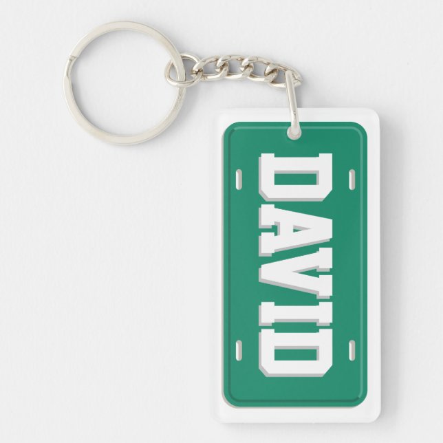 Personalised Green and White License Plate Key Ring (Front)