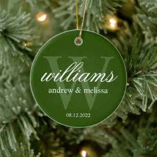 Personalised Green and White Monogram Ceramic Tree Decoration