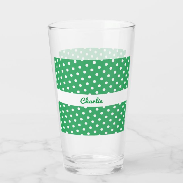 Personalised Green and White Polka Dot Patterned Glass (Back)