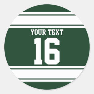 Personalised Green and White Sport Stripes Classic Round Sticker