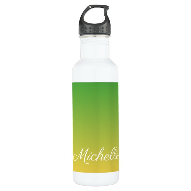 Personalised green and yellow ombre 710 ml water bottle (Front)