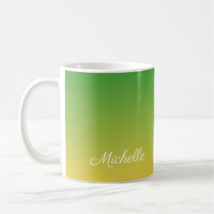 Personalised green and yellow ombre coffee mug