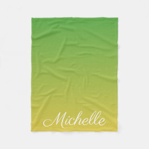 Personalised green and yellow ombre fleece blanket