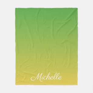 Personalised green and yellow ombre fleece blanket