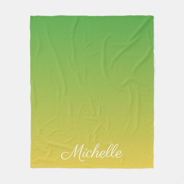 Personalised green and yellow ombre fleece blanket (Front)