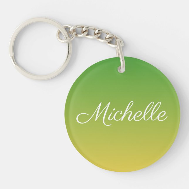 Personalised green and yellow ombre key ring (Front)