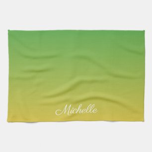 Personalised green and yellow ombre tea towel