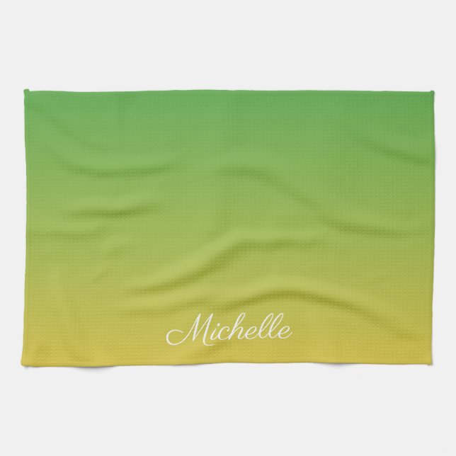 Personalised green and yellow ombre tea towel (Horizontal)