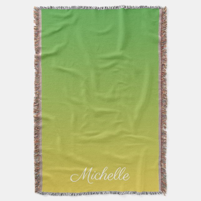 Personalised green and yellow ombre throw blanket (Front Vertical)